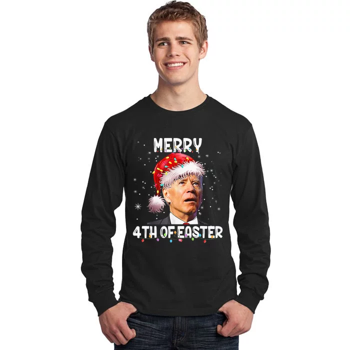 Merry 4th Of Easter Funny Santa Joe Biden Christmas Confused Tall Long Sleeve T-Shirt