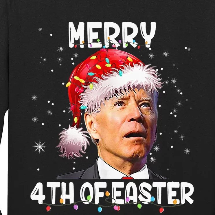 Merry 4th Of Easter Funny Santa Joe Biden Christmas Confused Tall Long Sleeve T-Shirt