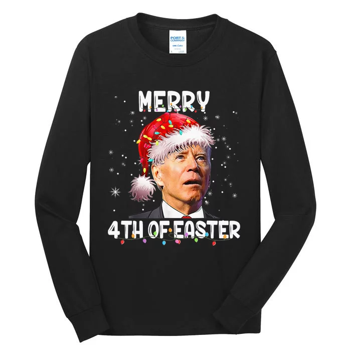 Merry 4th Of Easter Funny Santa Joe Biden Christmas Confused Tall Long Sleeve T-Shirt