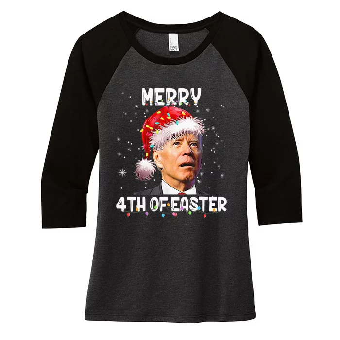 Merry 4th Of Easter Funny Santa Joe Biden Christmas Confused Women's Tri-Blend 3/4-Sleeve Raglan Shirt