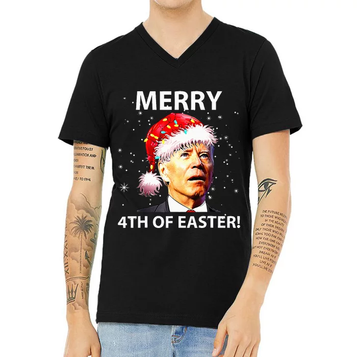 Merry 4th Of Easter Funny Joe Biden Christmas Ugly Sweater V-Neck T-Shirt