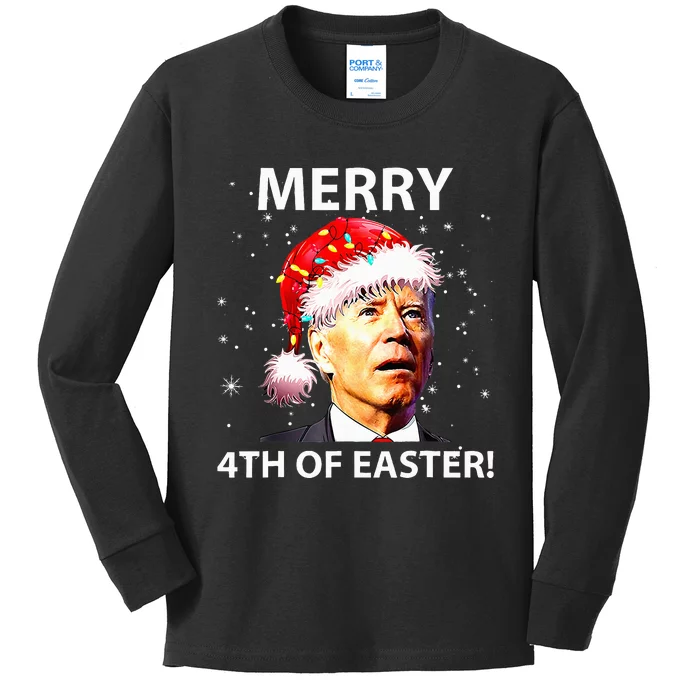 Merry 4th Of Easter Funny Joe Biden Christmas Ugly Sweater Kids Long Sleeve Shirt