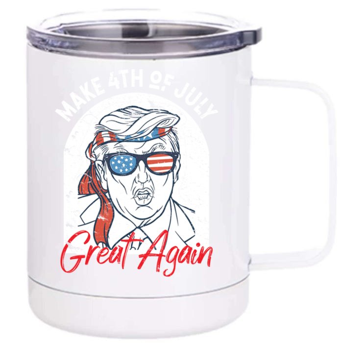 Make 4th Of July Great Again Funny Trump And American Flag Art Gift Front & Back 12oz Stainless Steel Tumbler Cup