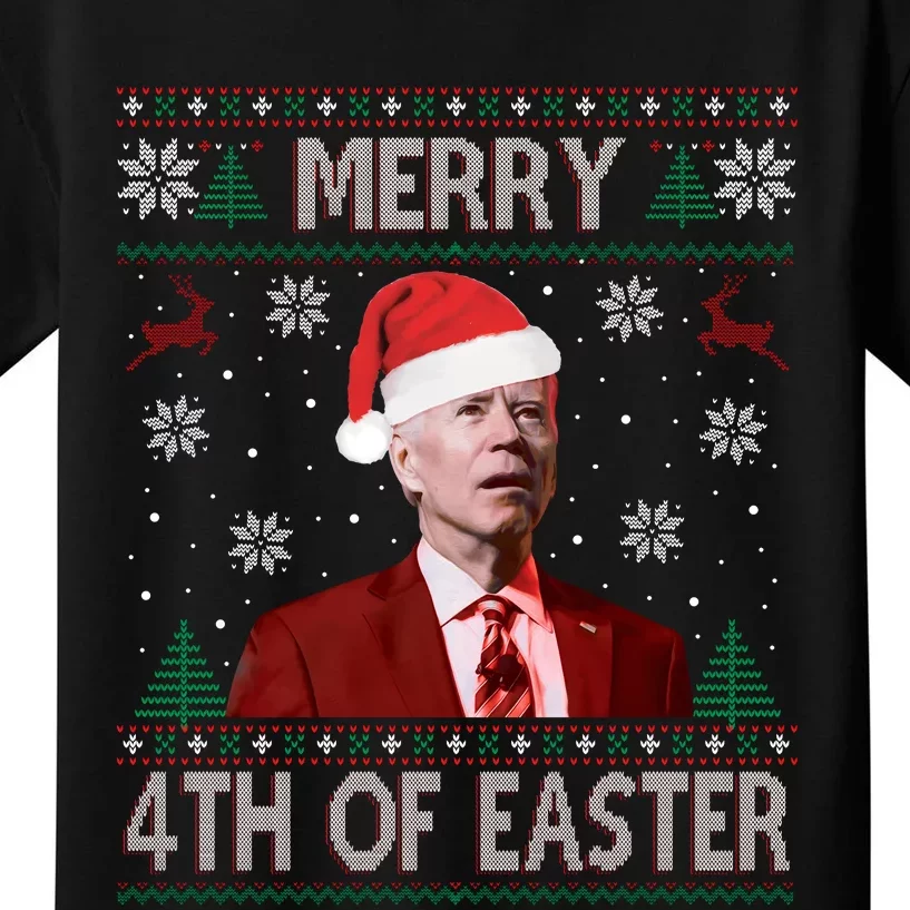 Merry 4th Of Easter Funny Joe Biden Christmas Ugly Sweater Sweatshirt Kids T-Shirt