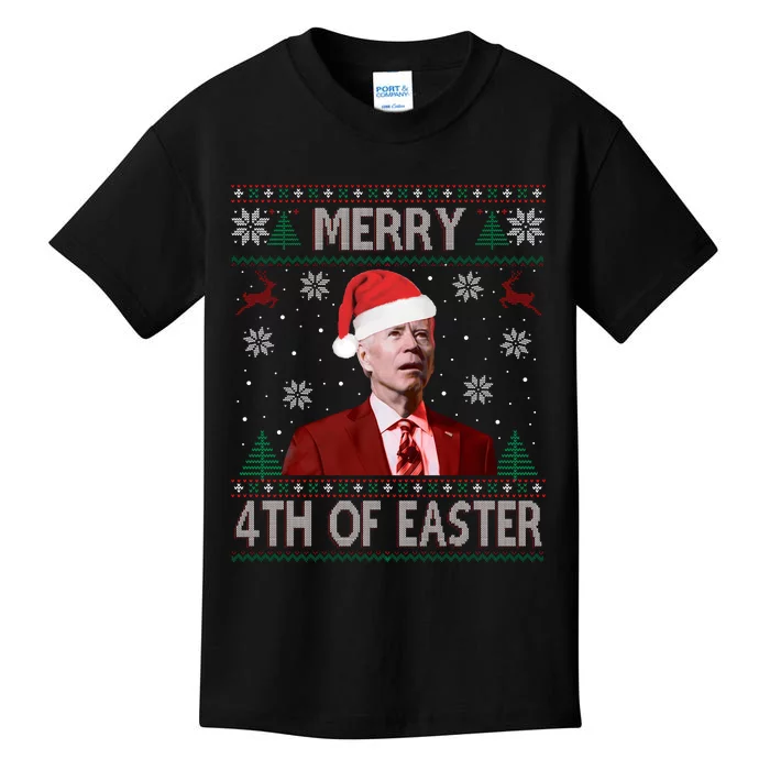 Merry 4th Of Easter Funny Joe Biden Christmas Ugly Sweater Sweatshirt Kids T-Shirt