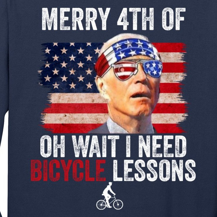 Merry 4th Of July Biden Bike Bicycle Falls Off Funny Long Sleeve Shirt