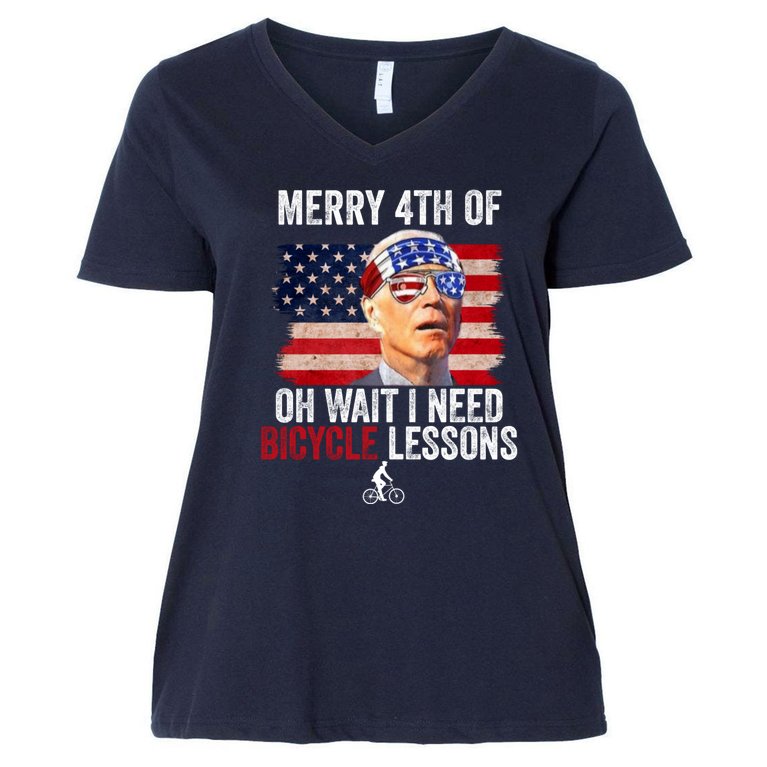 Merry 4th Of July Biden Bike Bicycle Falls Off Funny Women's V-Neck Plus Size T-Shirt