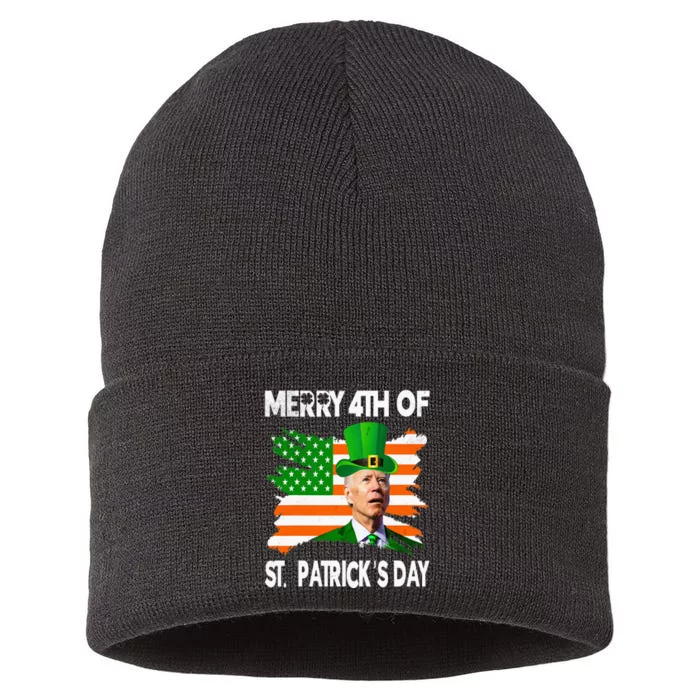 Merry 4th Of St Patrick's Day Funny Joe Biden Leprechaun Hat Sustainable Knit Beanie