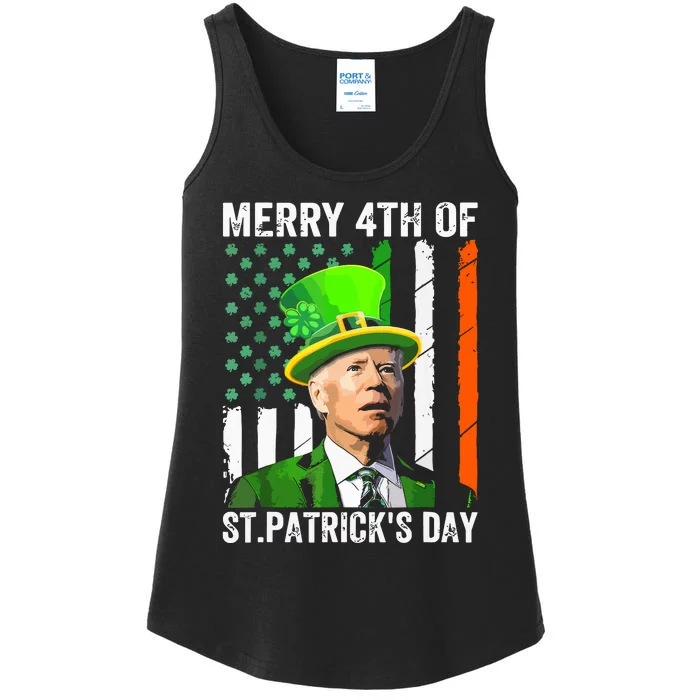 Merry 4th Of St Patricks Day Joe Biden Leprechaun Hat Funny Ladies Essential Tank