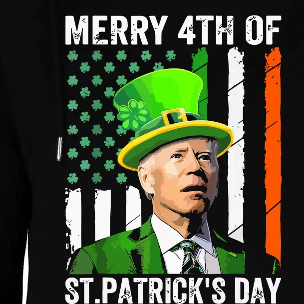 Merry 4th Of St Patricks Day Joe Biden Leprechaun Hat Funny Womens Funnel Neck Pullover Hood