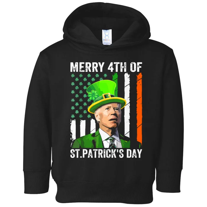 Merry 4th Of St Patricks Day Joe Biden Leprechaun Hat Funny Toddler Hoodie