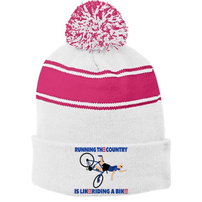 Merry 4th Of July Biden Bike Bicycle Falls Off Anti Biden Stripe Pom Pom Beanie