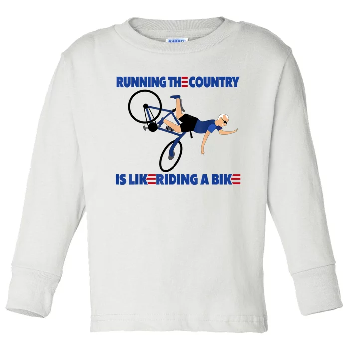 Merry 4th Of July Biden Bike Bicycle Falls Off Anti Biden Toddler Long Sleeve Shirt