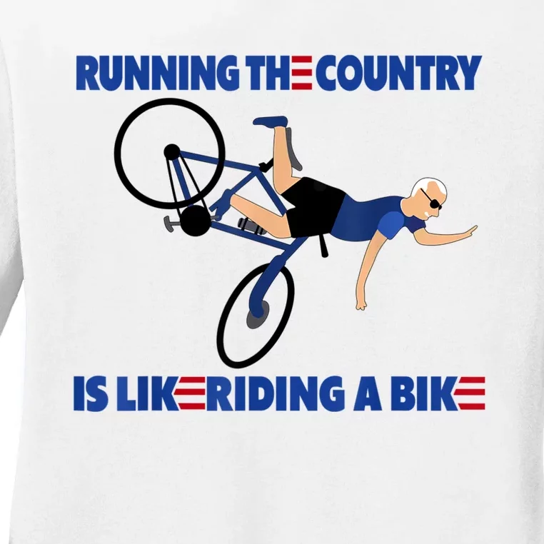 Merry 4th Of July Biden Bike Bicycle Falls Off Anti Biden Ladies Long Sleeve Shirt