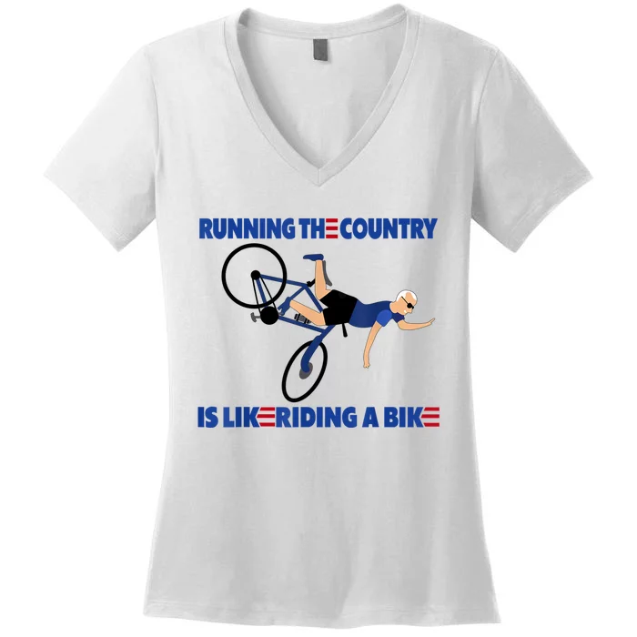 Merry 4th Of July Biden Bike Bicycle Falls Off Anti Biden Women's V-Neck T-Shirt