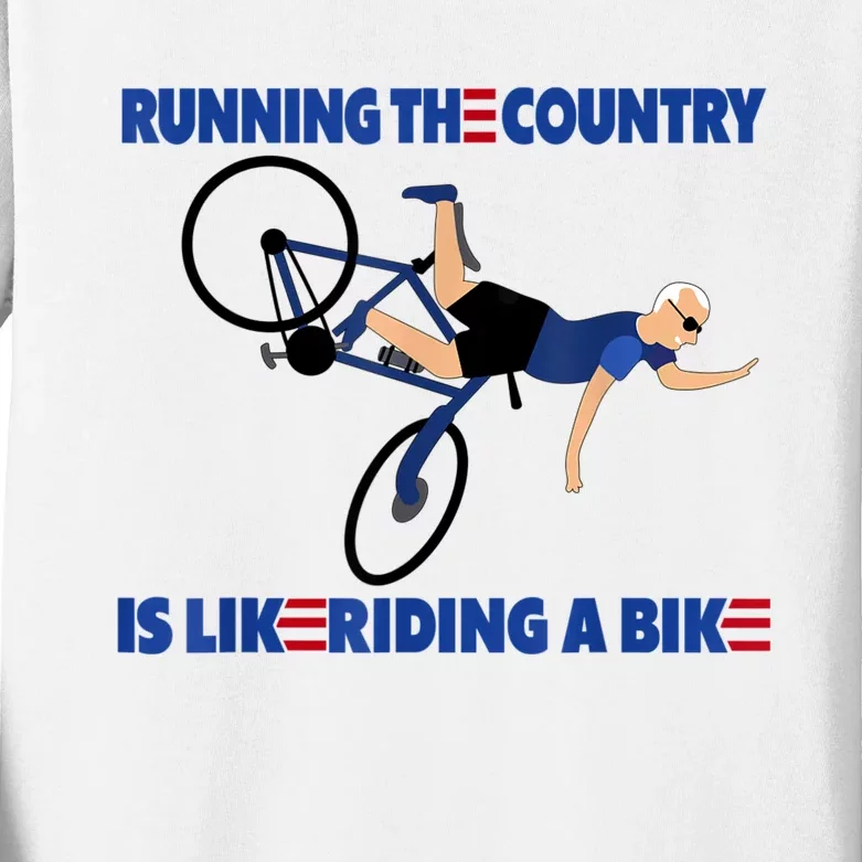 Merry 4th Of July Biden Bike Bicycle Falls Off Anti Biden Kids Long Sleeve Shirt