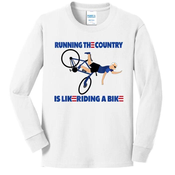 Merry 4th Of July Biden Bike Bicycle Falls Off Anti Biden Kids Long Sleeve Shirt