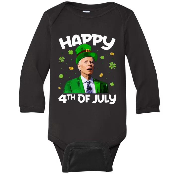 Merry 4th Of St Patricks Day Joe Biden Leprechaun Hat Baby Long Sleeve Bodysuit