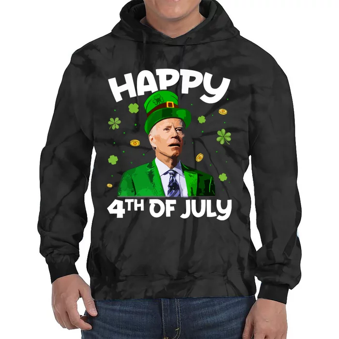 Merry 4th Of St Patricks Day Joe Biden Leprechaun Hat Tie Dye Hoodie