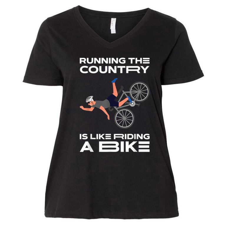 Merry 4th Of July Biden Bike Bicycle Falls Off Anti Biden Women's V-Neck Plus Size T-Shirt
