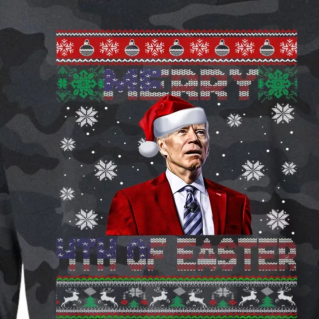 Merry 4th Of Easter Funny Joe Biden Christmas Ugly Sweater Cropped Pullover Crew