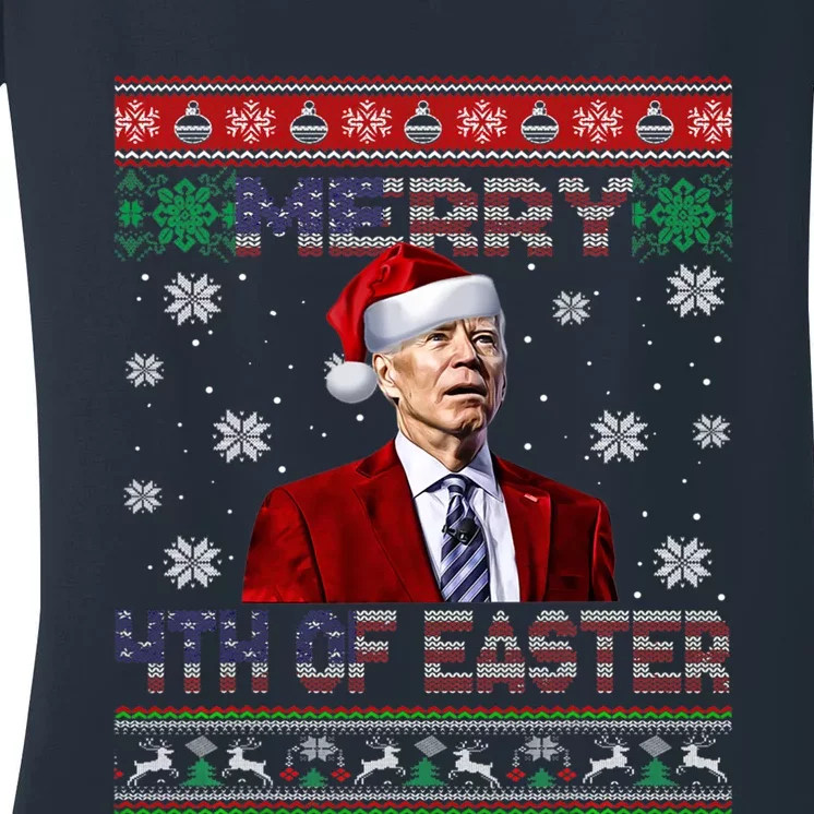 Merry 4th Of Easter Funny Joe Biden Christmas Ugly Sweater Women's V-Neck T-Shirt