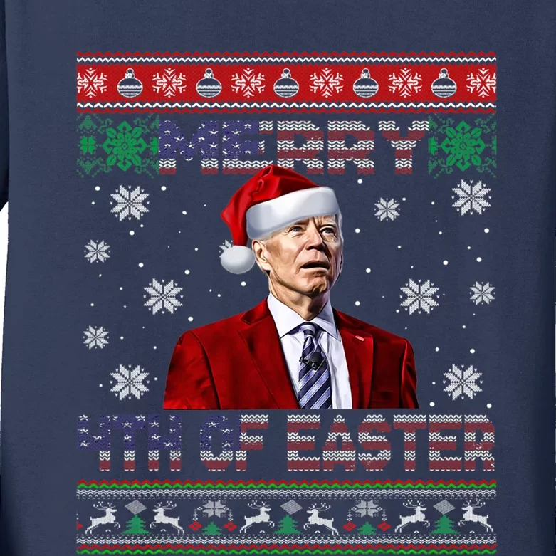 Merry 4th Of Easter Funny Joe Biden Christmas Ugly Sweater Kids Long Sleeve Shirt