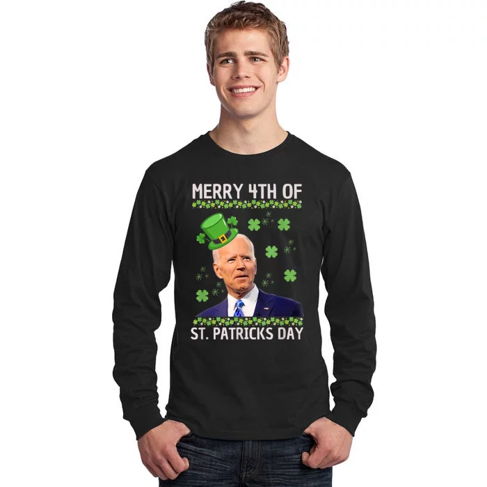 Merry 4th Of St Patricks Day Joe Biden Leprechaun Hat Tall Long Sleeve T-Shirt