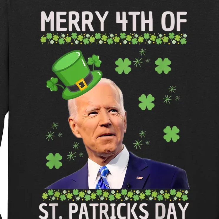 Merry 4th Of St Patricks Day Joe Biden Leprechaun Hat Tall Long Sleeve T-Shirt