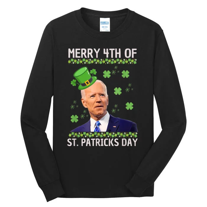 Merry 4th Of St Patricks Day Joe Biden Leprechaun Hat Tall Long Sleeve T-Shirt