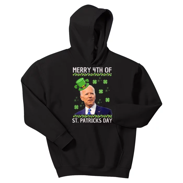 Merry 4th Of St Patricks Day Joe Biden Leprechaun Hat Kids Hoodie