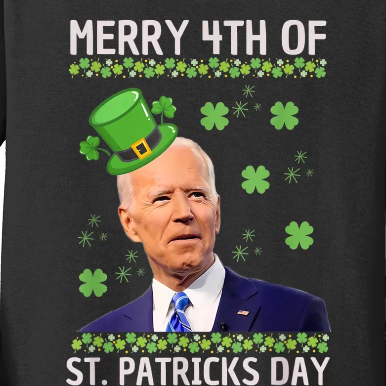 Merry 4th Of St Patricks Day Joe Biden Leprechaun Hat Kids Long Sleeve Shirt