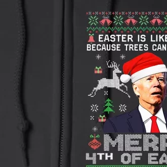 Merry 4th Of Easter Funny Biden Ugly Christmas Sweater Full Zip Hoodie