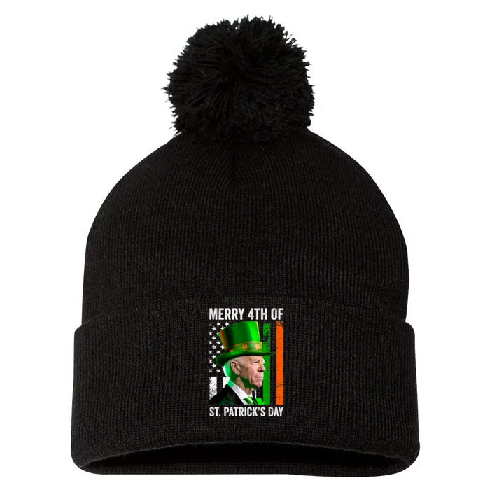 Merry 4th Of St Patricks Day Joe Biden Leprechaun Hat Pom Pom 12in Knit Beanie