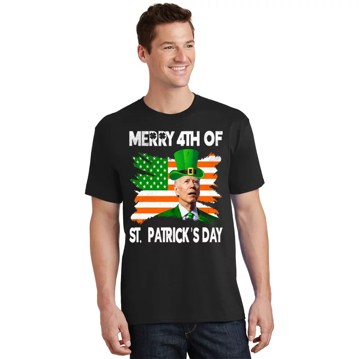 Merry 4th Of St PatrickS Day Funny Joe Biden Leprechaun Hat T-Shirt