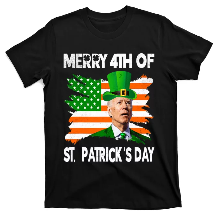 Merry 4th Of St PatrickS Day Funny Joe Biden Leprechaun Hat T-Shirt