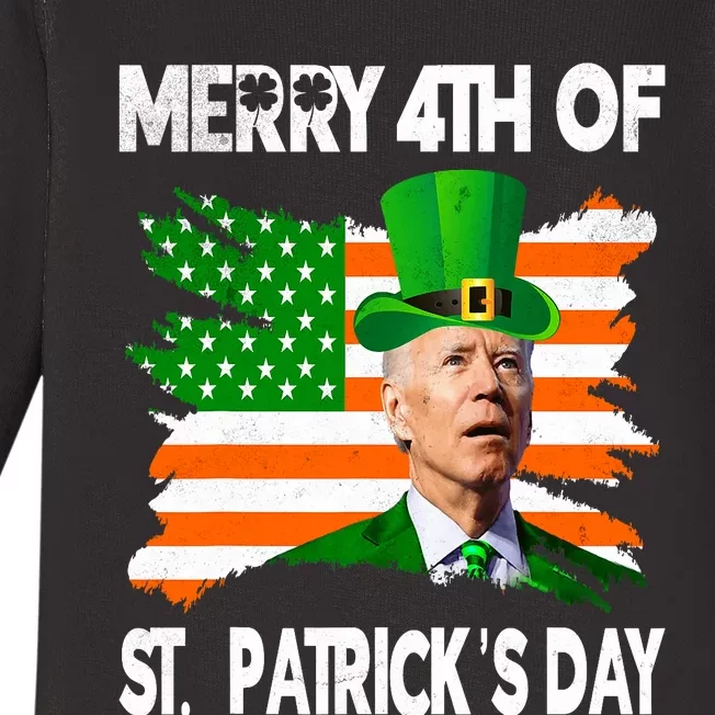 Merry 4th Of St PatrickS Day Funny Joe Biden Leprechaun Hat Baby Long Sleeve Bodysuit