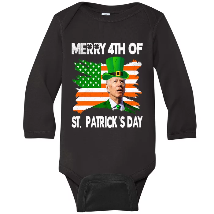 Merry 4th Of St PatrickS Day Funny Joe Biden Leprechaun Hat Baby Long Sleeve Bodysuit