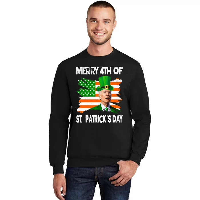 Merry 4th Of St PatrickS Day Funny Joe Biden Leprechaun Hat Tall Sweatshirt