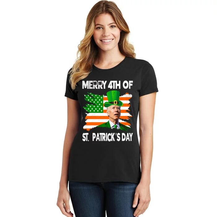 Merry 4th Of St PatrickS Day Funny Joe Biden Leprechaun Hat Women's T-Shirt