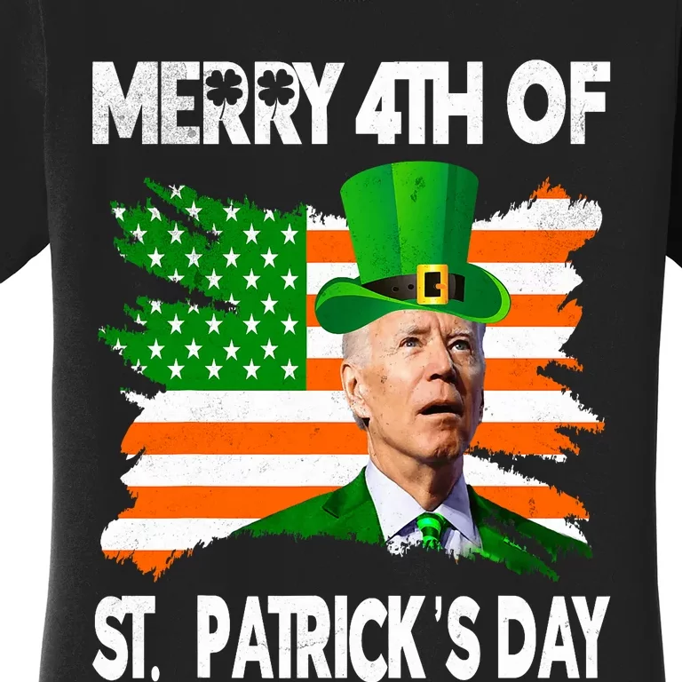 Merry 4th Of St PatrickS Day Funny Joe Biden Leprechaun Hat Women's T-Shirt