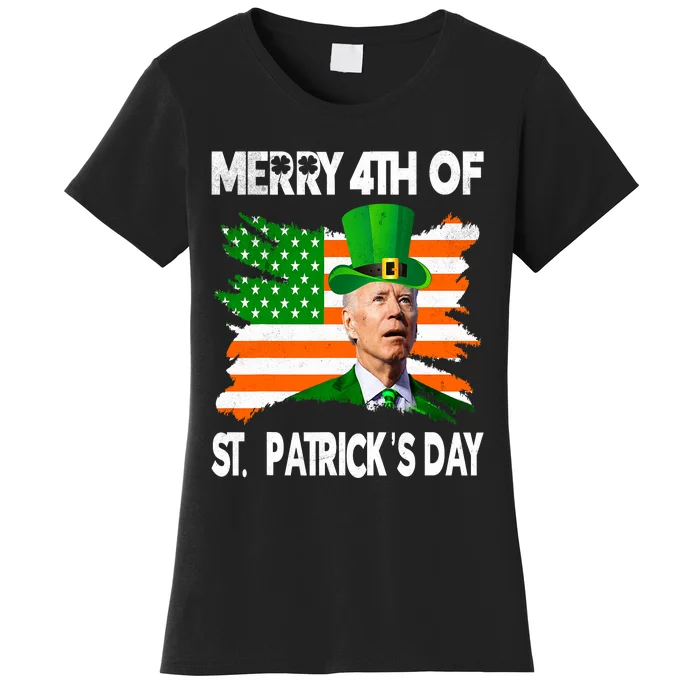 Merry 4th Of St PatrickS Day Funny Joe Biden Leprechaun Hat Women's T-Shirt