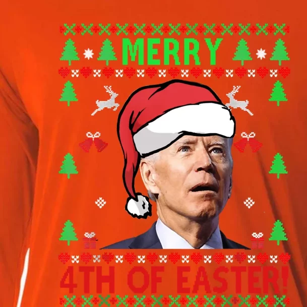 Merry 4th Of Easter Funny Joe Biden Christmas Ugly Gift Cooling Performance Long Sleeve Crew