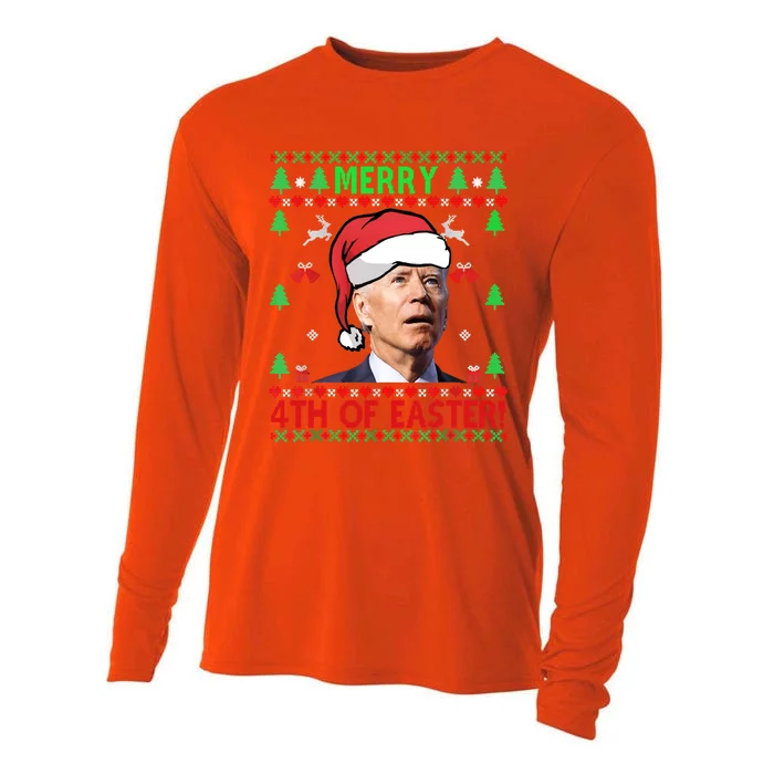 Merry 4th Of Easter Funny Joe Biden Christmas Ugly Gift Cooling Performance Long Sleeve Crew