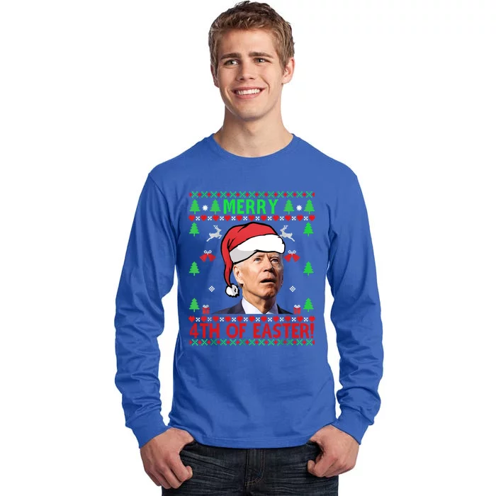 Merry 4th Of Easter Funny Joe Biden Christmas Ugly Gift Tall Long Sleeve T-Shirt