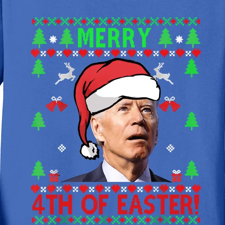 Merry 4th Of Easter Funny Joe Biden Christmas Ugly Gift Kids Long Sleeve Shirt