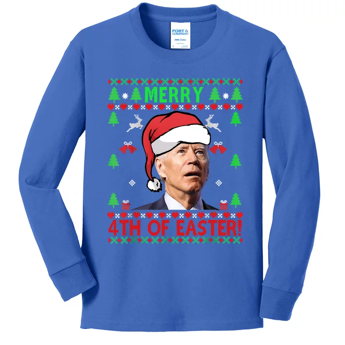 Merry 4th Of Easter Funny Joe Biden Christmas Ugly Gift Kids Long Sleeve Shirt