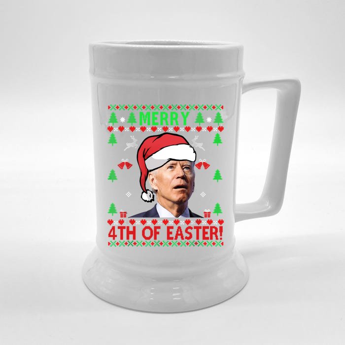 Merry 4th Of Easter Funny Joe Biden Christmas Ugly Gift Front & Back Beer Stein