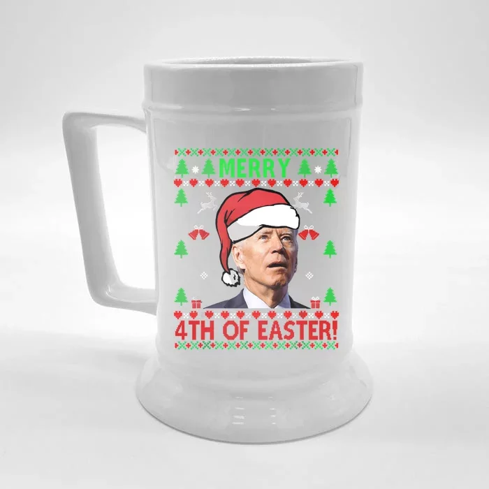 Merry 4th Of Easter Funny Joe Biden Christmas Ugly Gift Front & Back Beer Stein