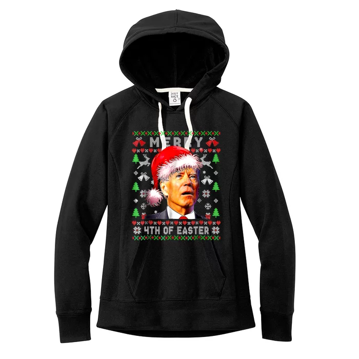 Merry 4th Of Easter Funny Biden Christmas Ugly Sweater Women's Fleece Hoodie